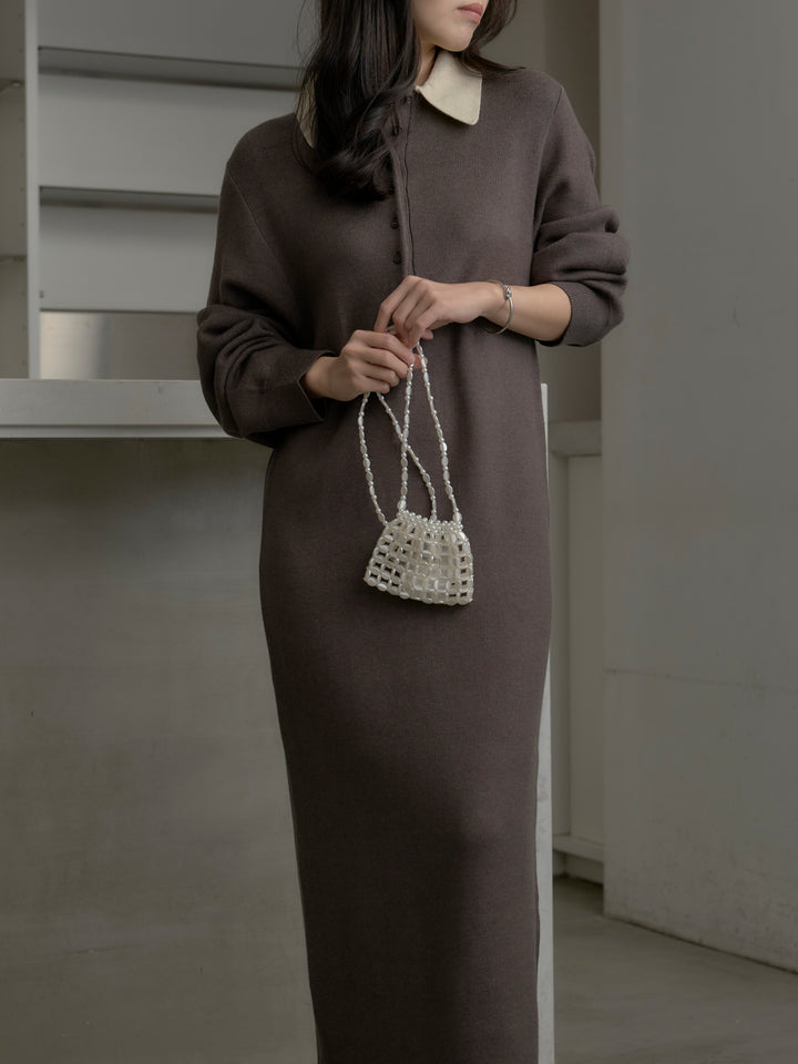 配色ポロニットワンピース