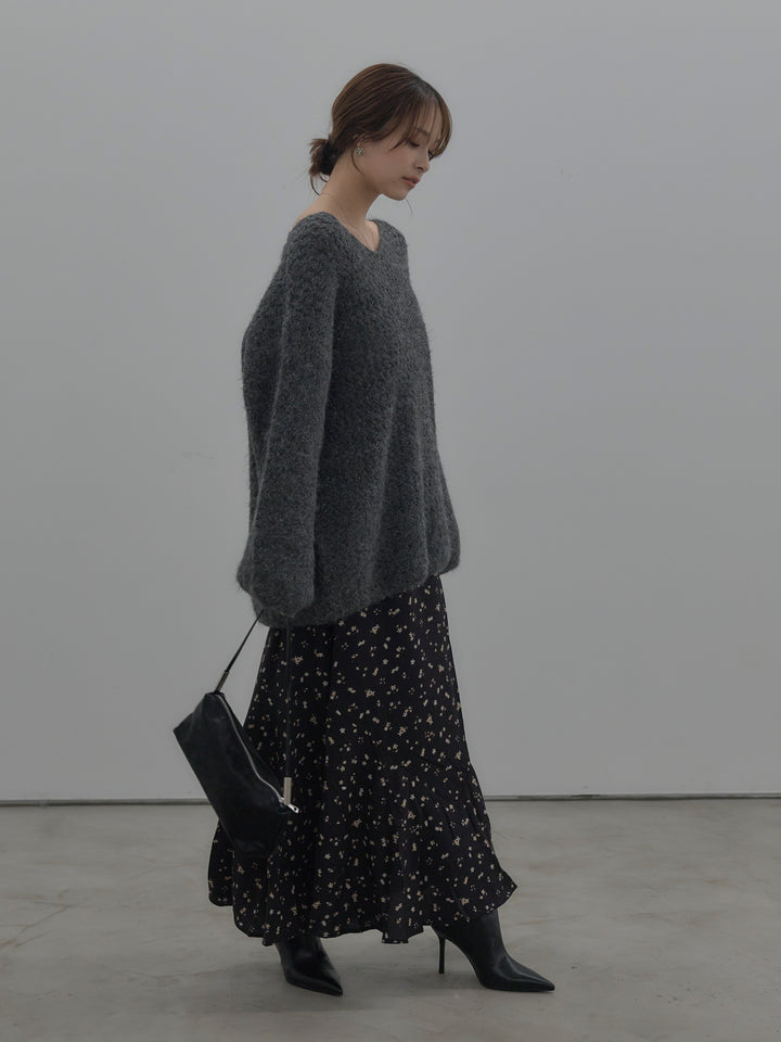 ラメ糸ローゲージ編みオーバーニットトップス