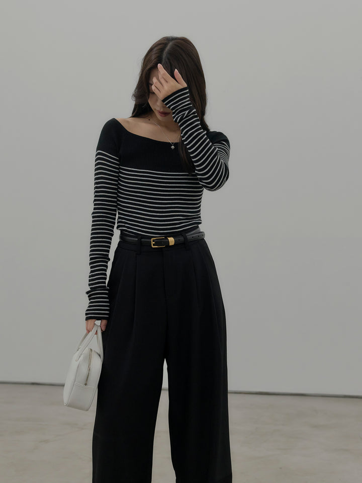 ハーフボーダーニットトップス