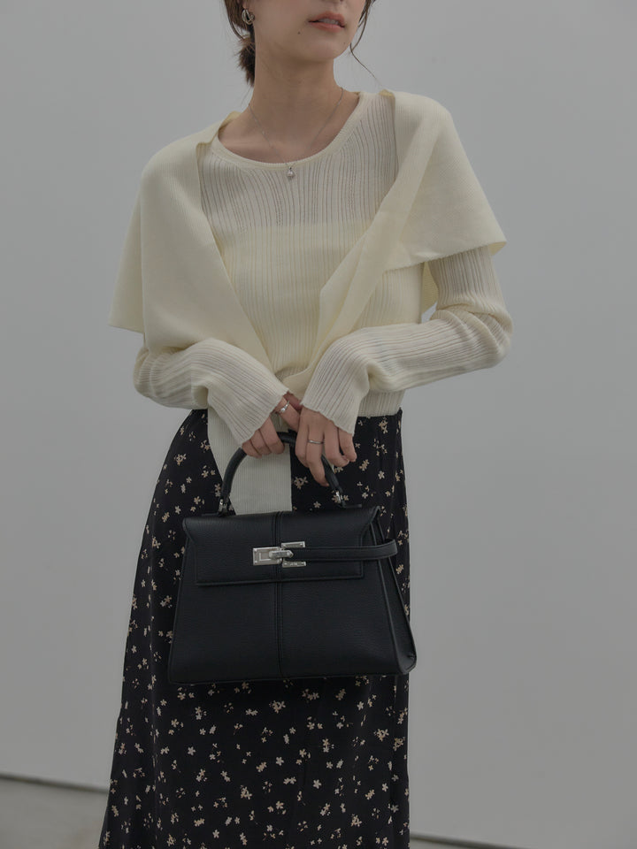 ニットスカーフ付きリブニットトップス