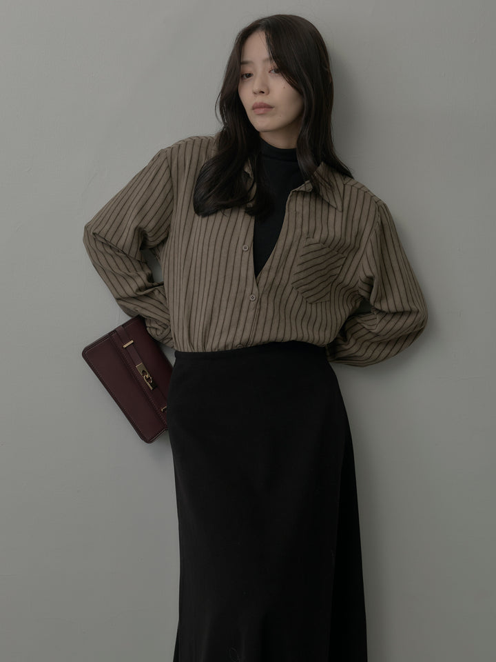 スエードタッチドッキングデザインストライプシャツ