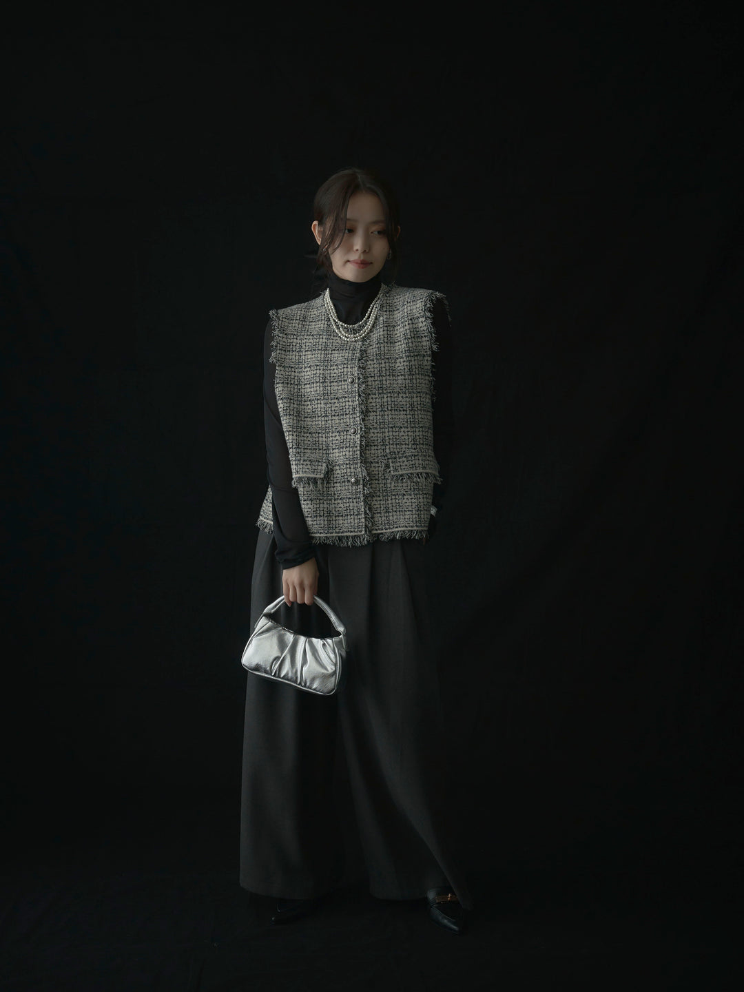 【ロープベルト付属】ウールタッチワイドパンツ