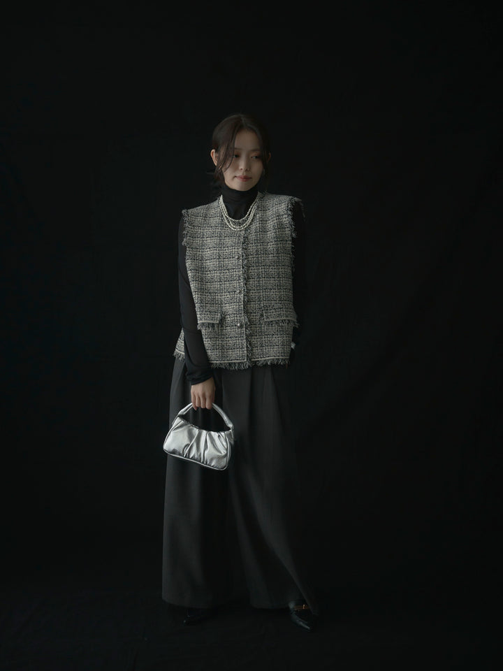 【ロープベルト付属】ウールタッチワイドパンツ