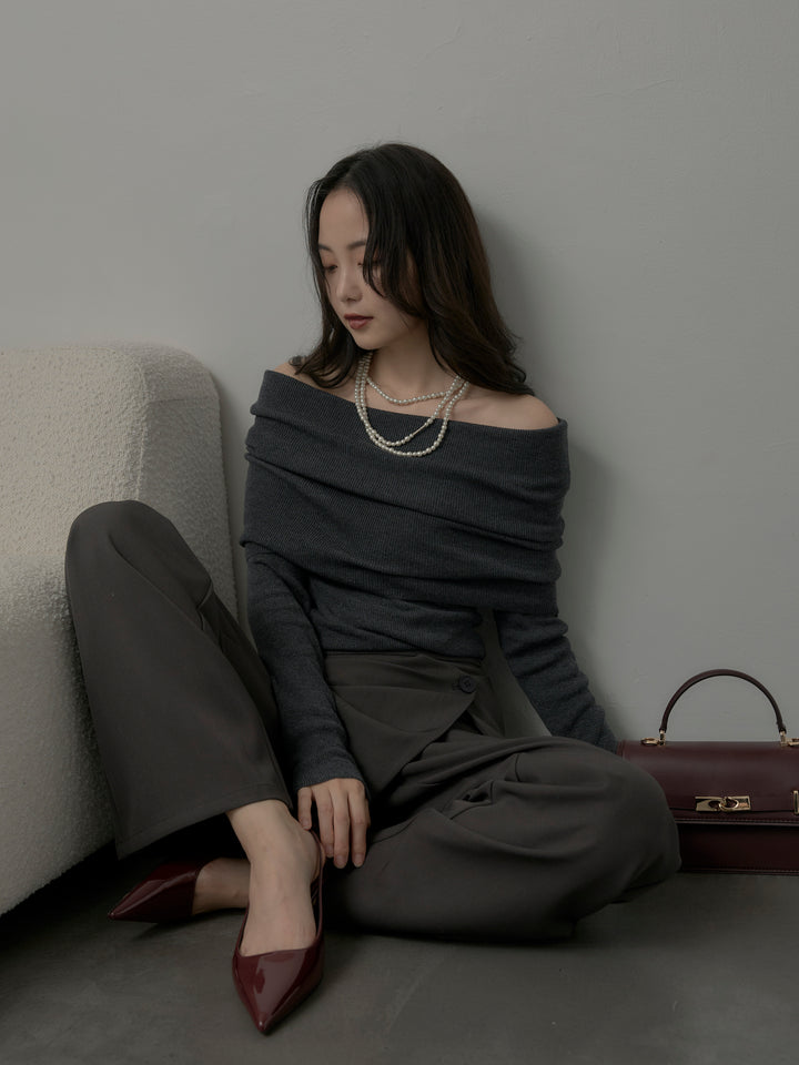 [予約]オフショルリブニットトップス