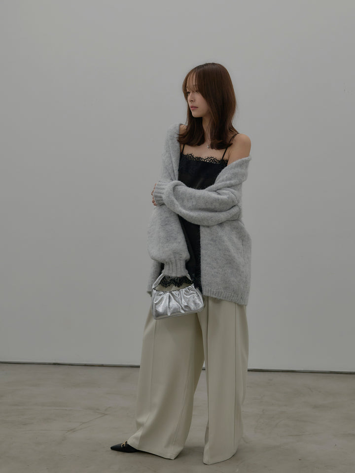 【SET】モヘアライクオーバーニットカーディガン+レースサテンキャミソール(2set)