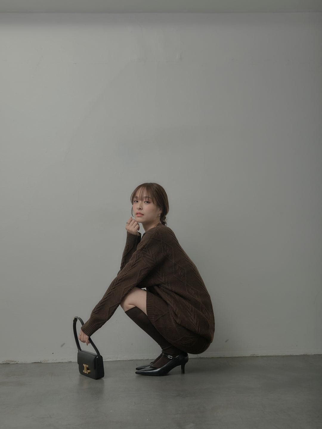 デザイン編みニットトップス&ミニスカート SET UP