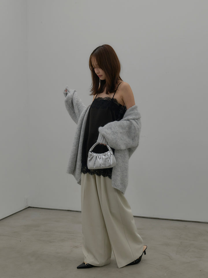 【SET】モヘアライクオーバーニットカーディガン+レースサテンキャミソール(2set)