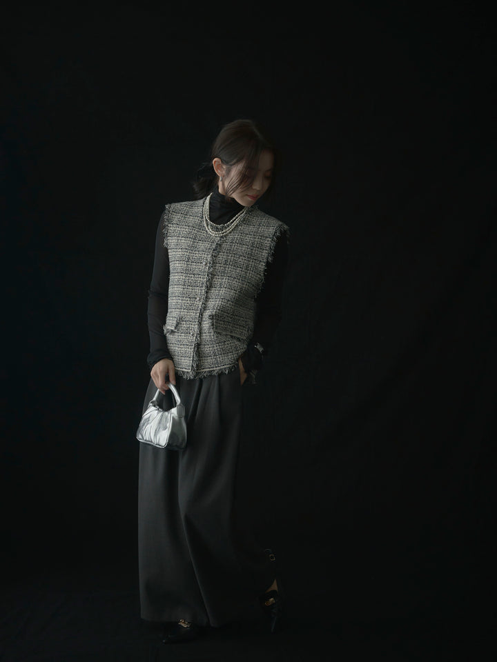 【ロープベルト付属】ウールタッチワイドパンツ