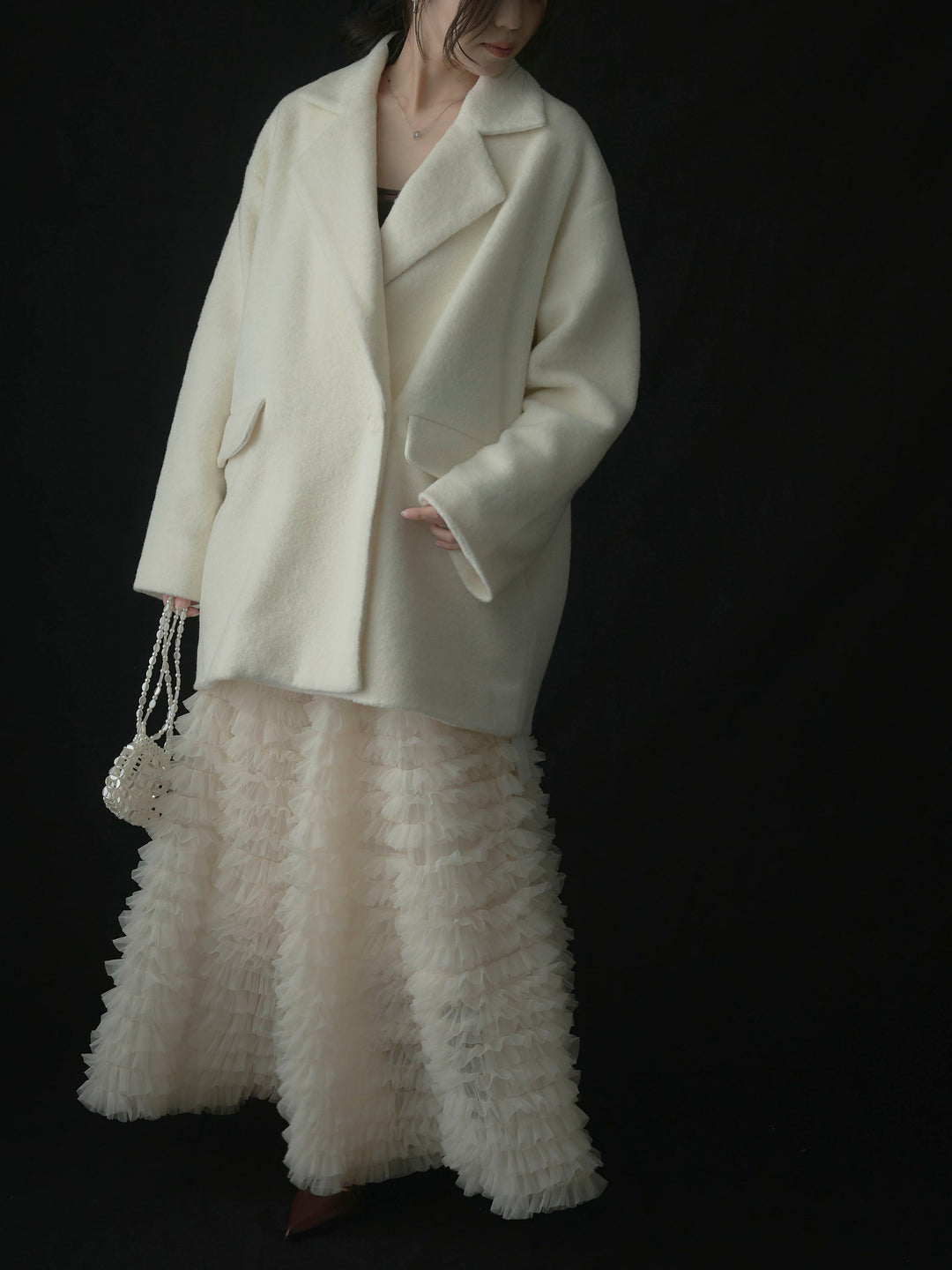 【SET】【Essential】オーバーサイズジャケットコート+ドラマチックフリルチュールスカート(2set)