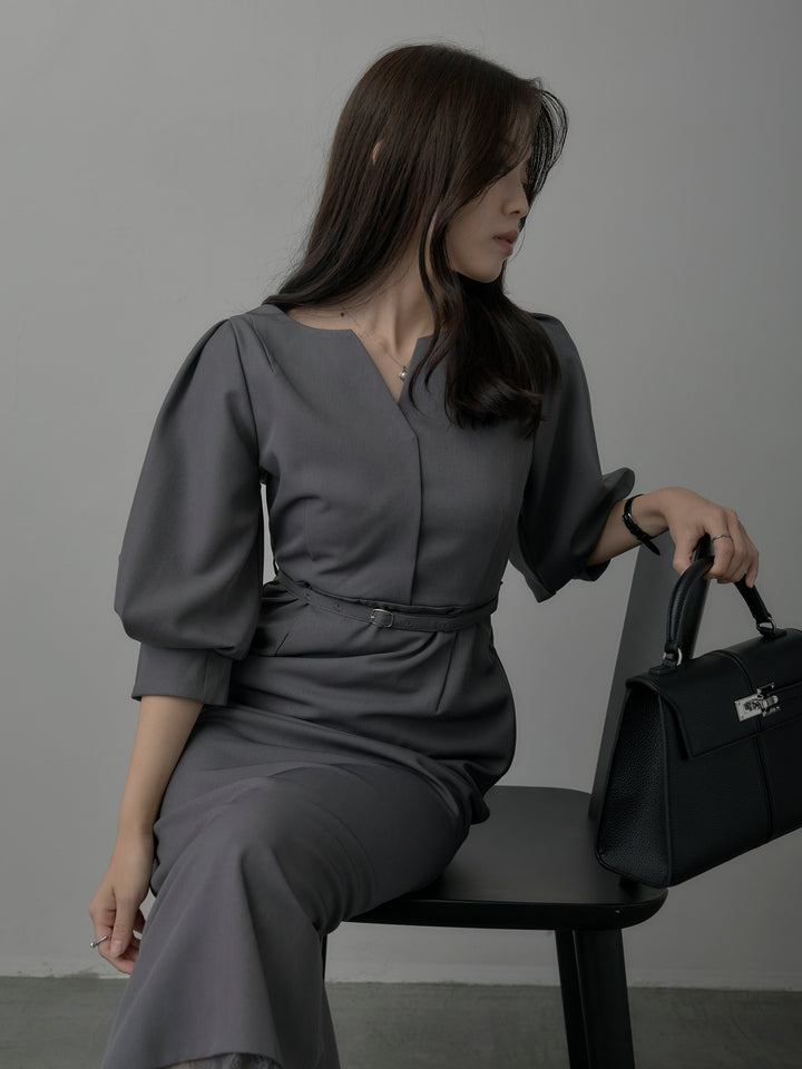 【Essential】裾レースパフスリーブワンピース