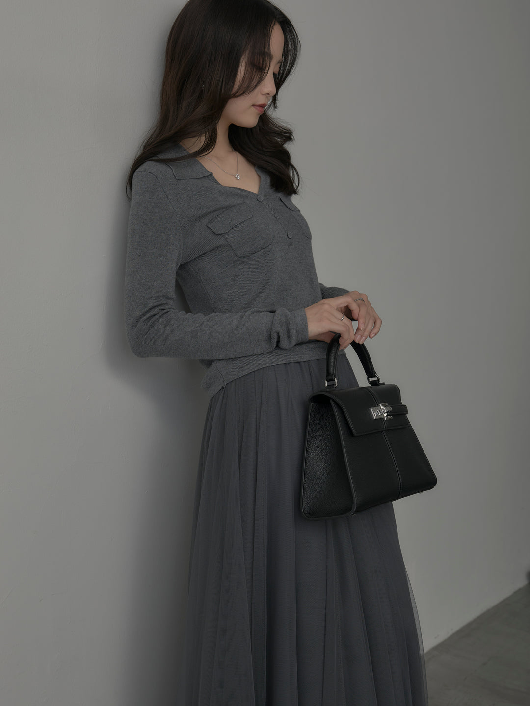 [予約]ポケットデザインリブニットトップス