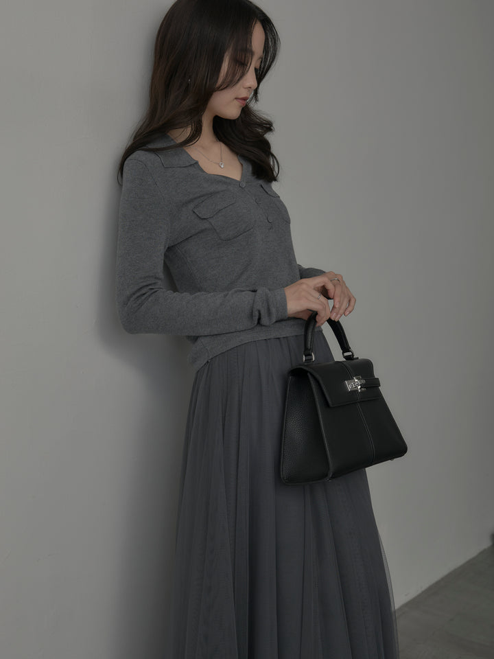 [予約]ポケットデザインリブニットトップス