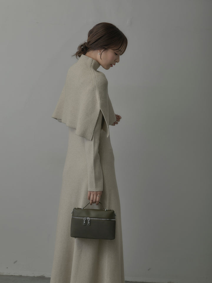 ケープ付きリブニットロングワンピース