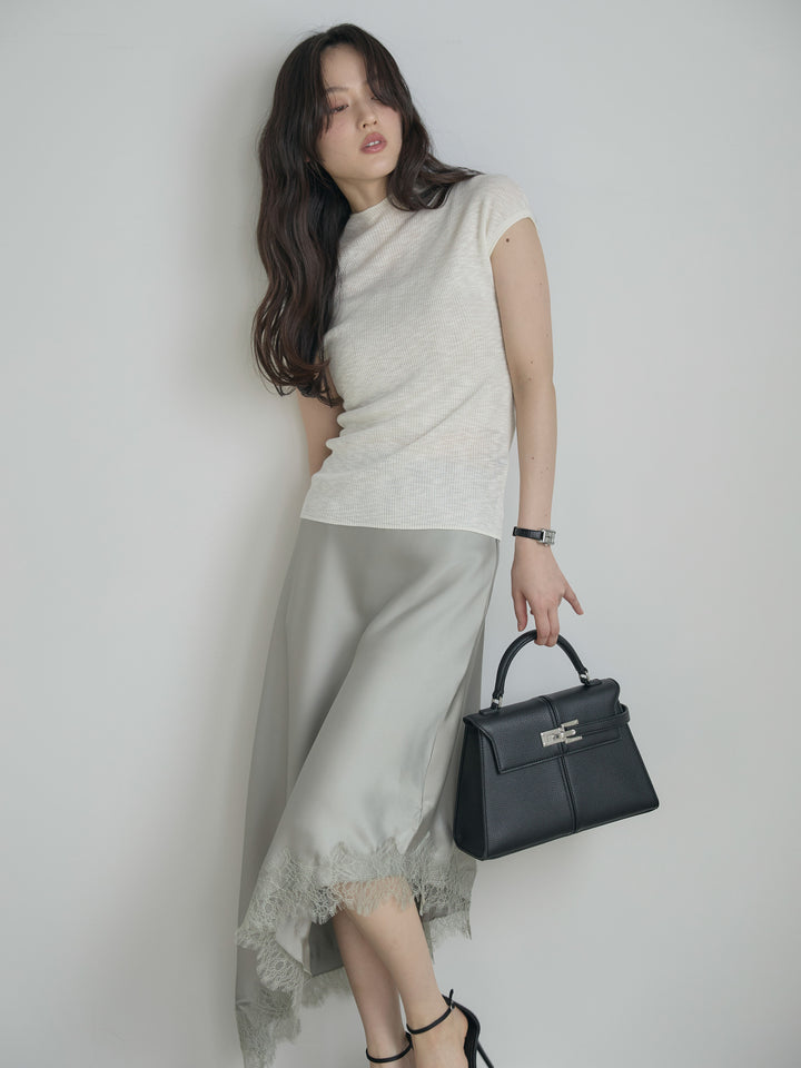 アシンメトリーレーストリムサテンスカート