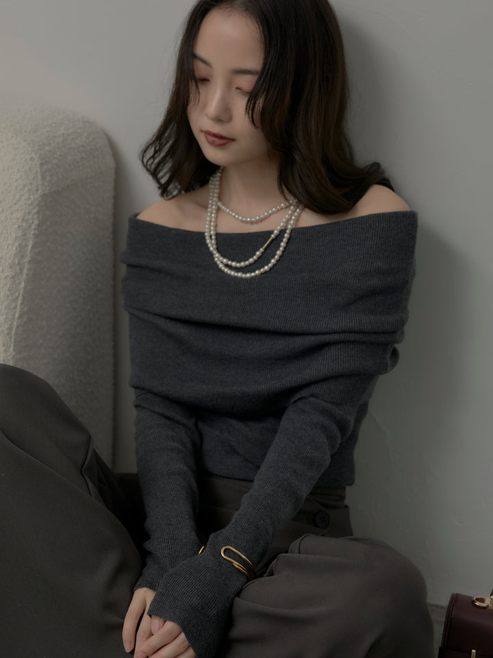 [予約]オフショルリブニットトップス