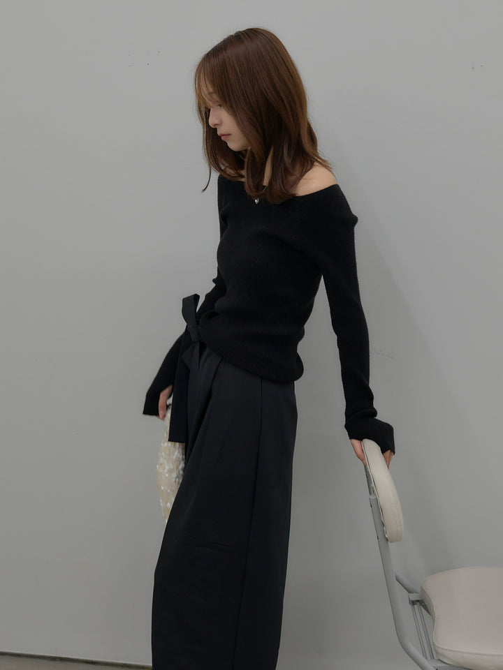 【SET】モヘアライクオーバーニットカーディガン+ウエストリボンワイドパンツ(2set)