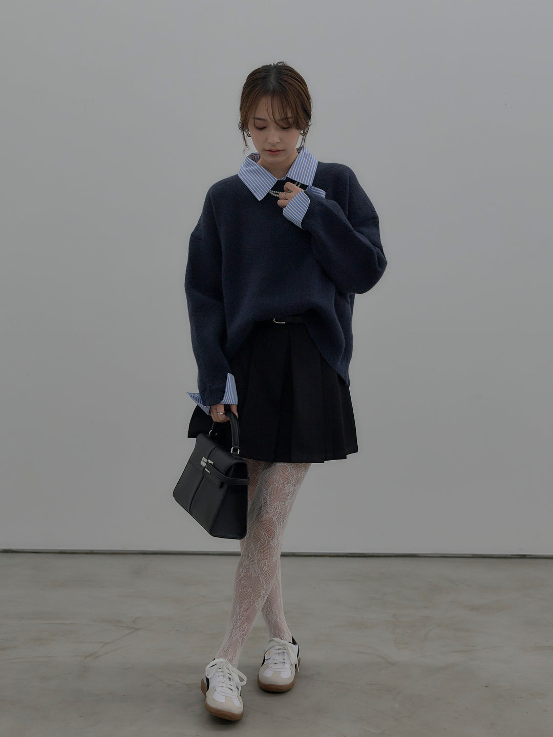 シャツドッキング肉厚ニットプルオーバー