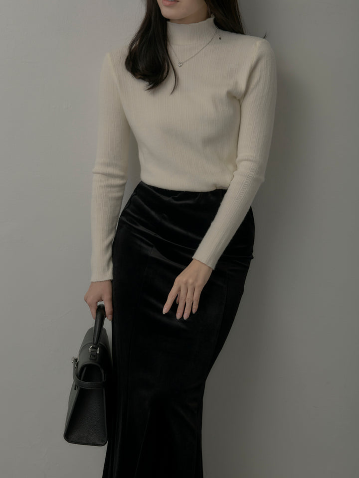 【SET】マフラー付き2WAYケープコート+リブニットタートルネック+ベロアマーメイドスカート(3set)