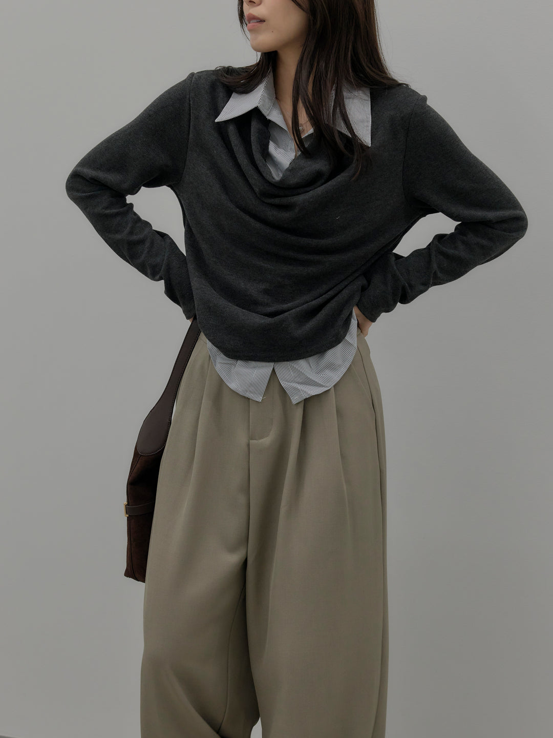 【SET】シャツレイヤードドレープニットトップス+シャツレイヤードドレープニットトップス(2set)