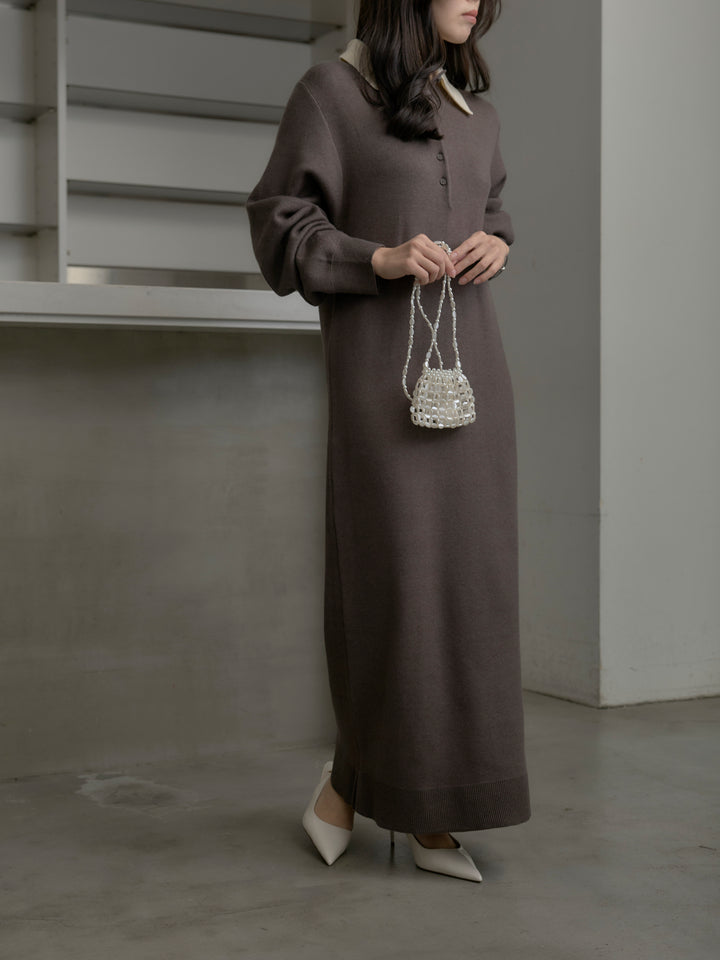 配色ポロニットワンピース