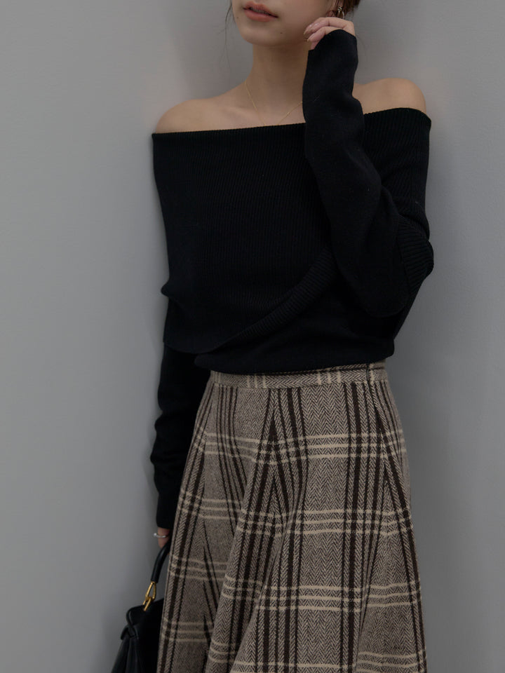 【premium touch】ソフトリブオフショルニットトップス