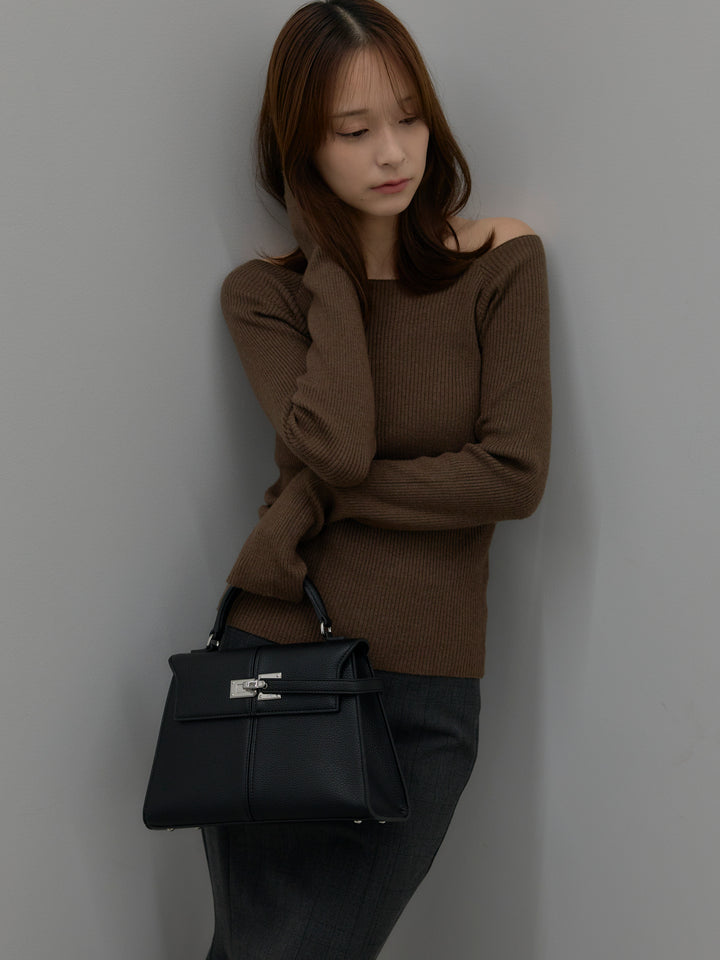 【SET】キルティングライナーウールミディアムコート+スクエアネックリブニット+【Essential】チェック柄マーメイドスカート(3set)