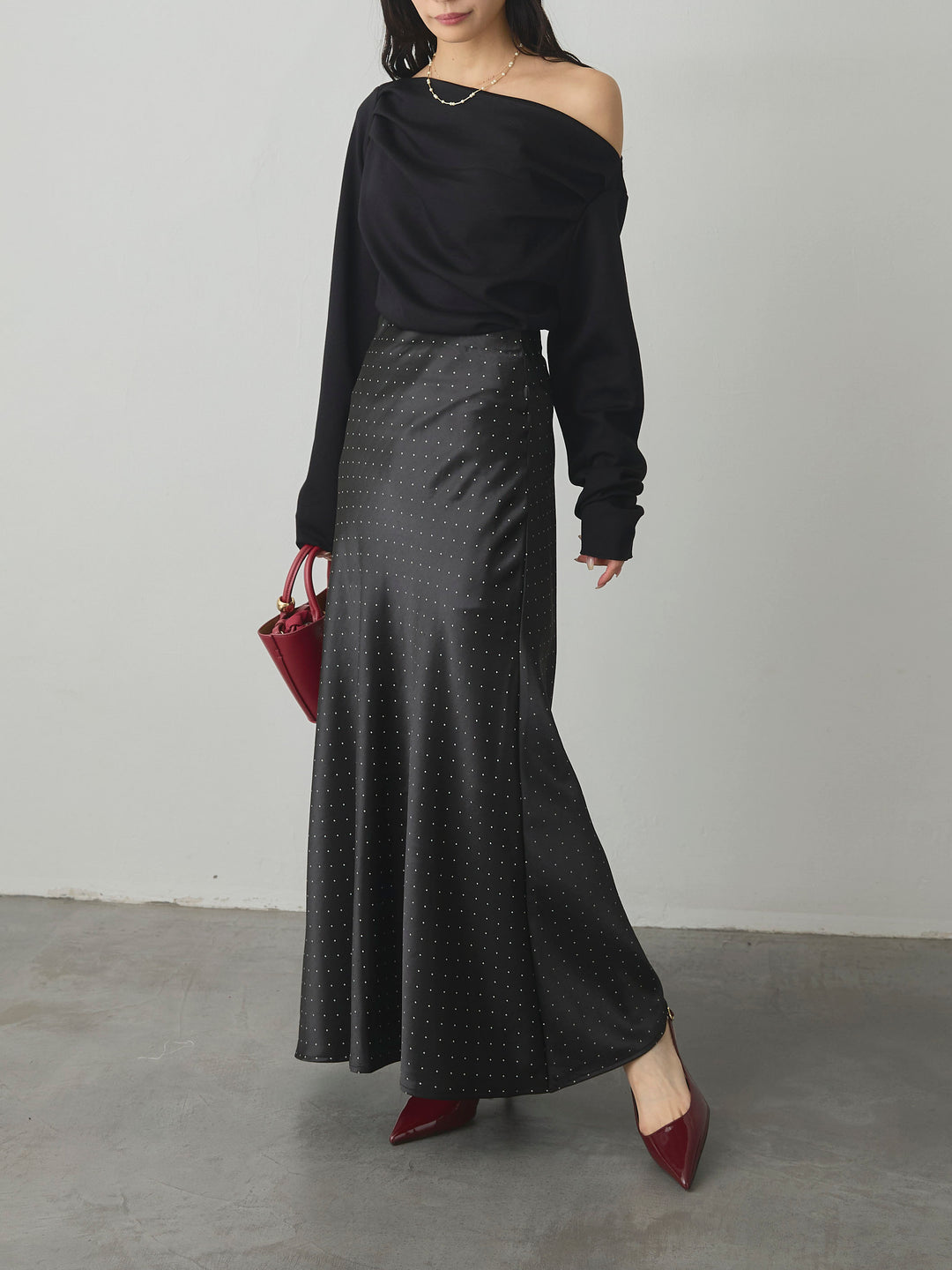 【Essential】2wayショルダードレープカットトップス