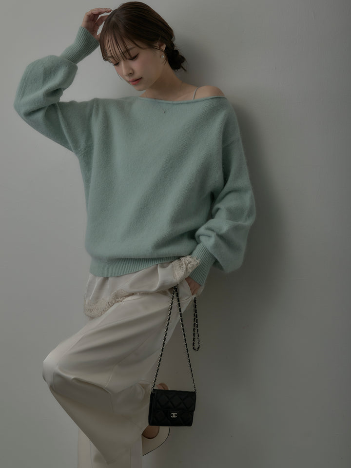 【SET】【premium touch】2wayショルダーニットプルオーバー+レースサテンキャミソール+【Essential】センタープレスサテンパンツ(3set)