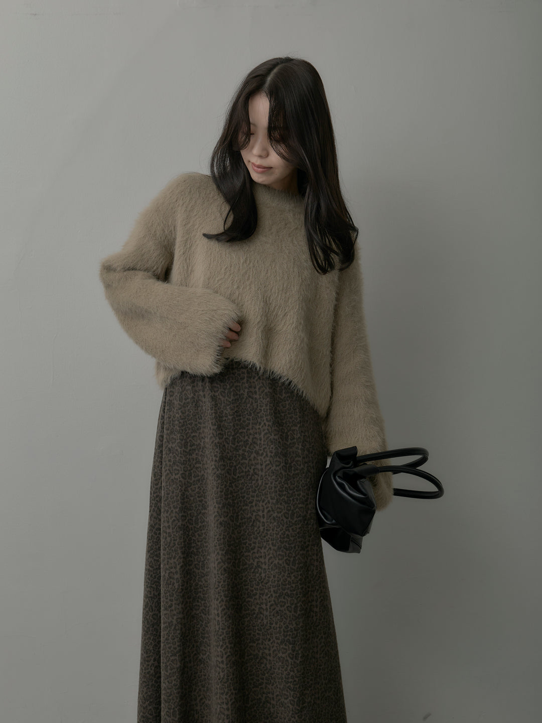 レオパードウールタッチフレアスカート