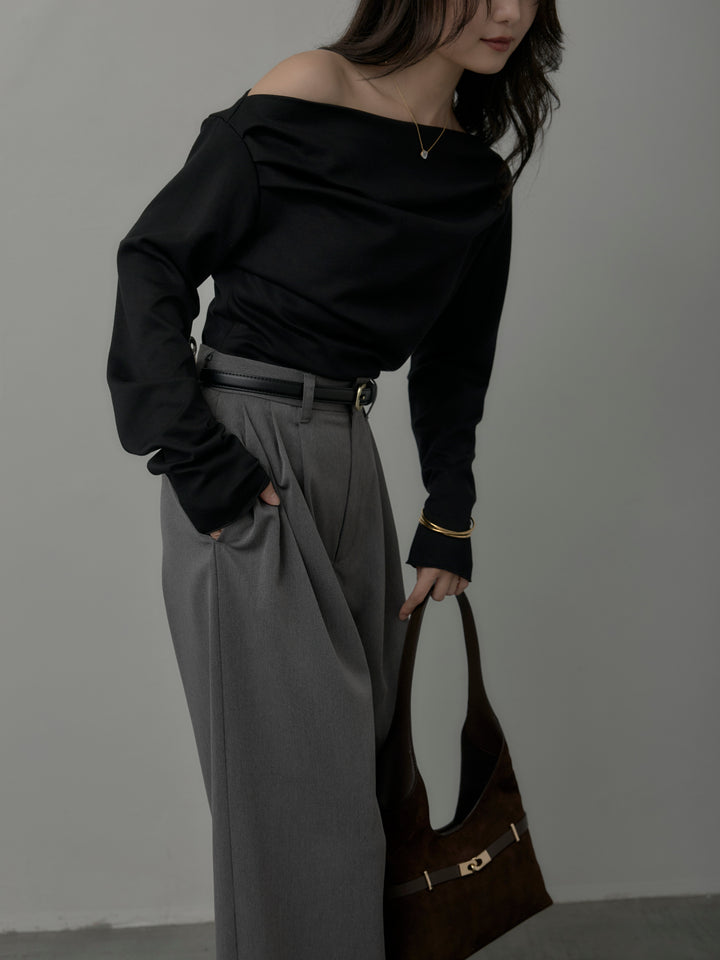 【SET】【Essential】2wayショルダードレープカットトップス+【Essential】３タックスラックス(2set)