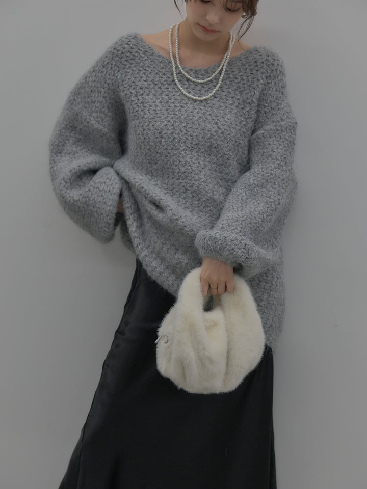 ラメ糸ローゲージ編みオーバーニットトップス