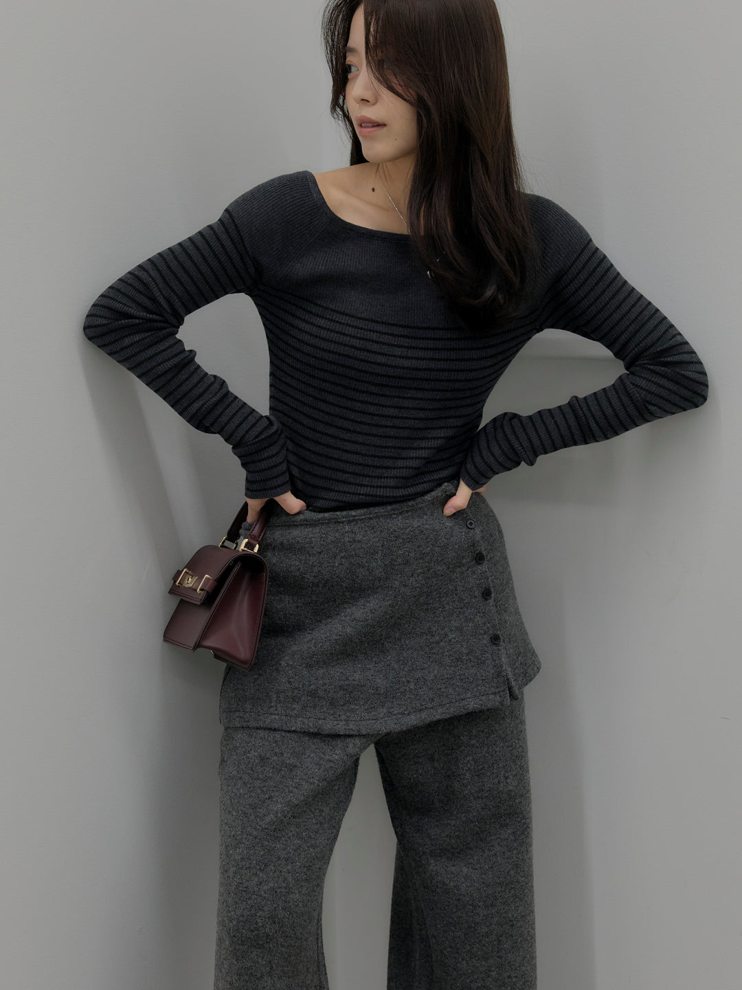 ハーフボーダーニットトップス