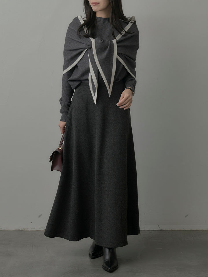 配色スカーフ付きニットトップス