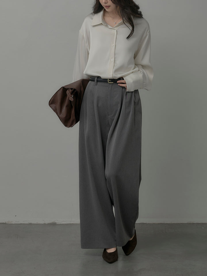 【SET】ケープ付きオーバーサテンシャツ+【Essential】３タックスラックス(2set)