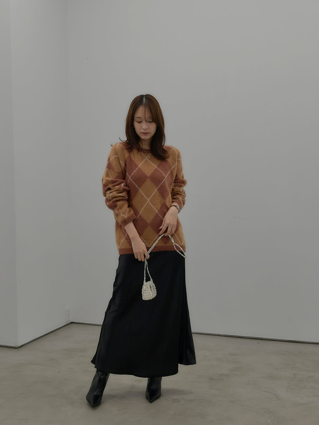 【premium touch】アーガイル柄ニットプルオーバー