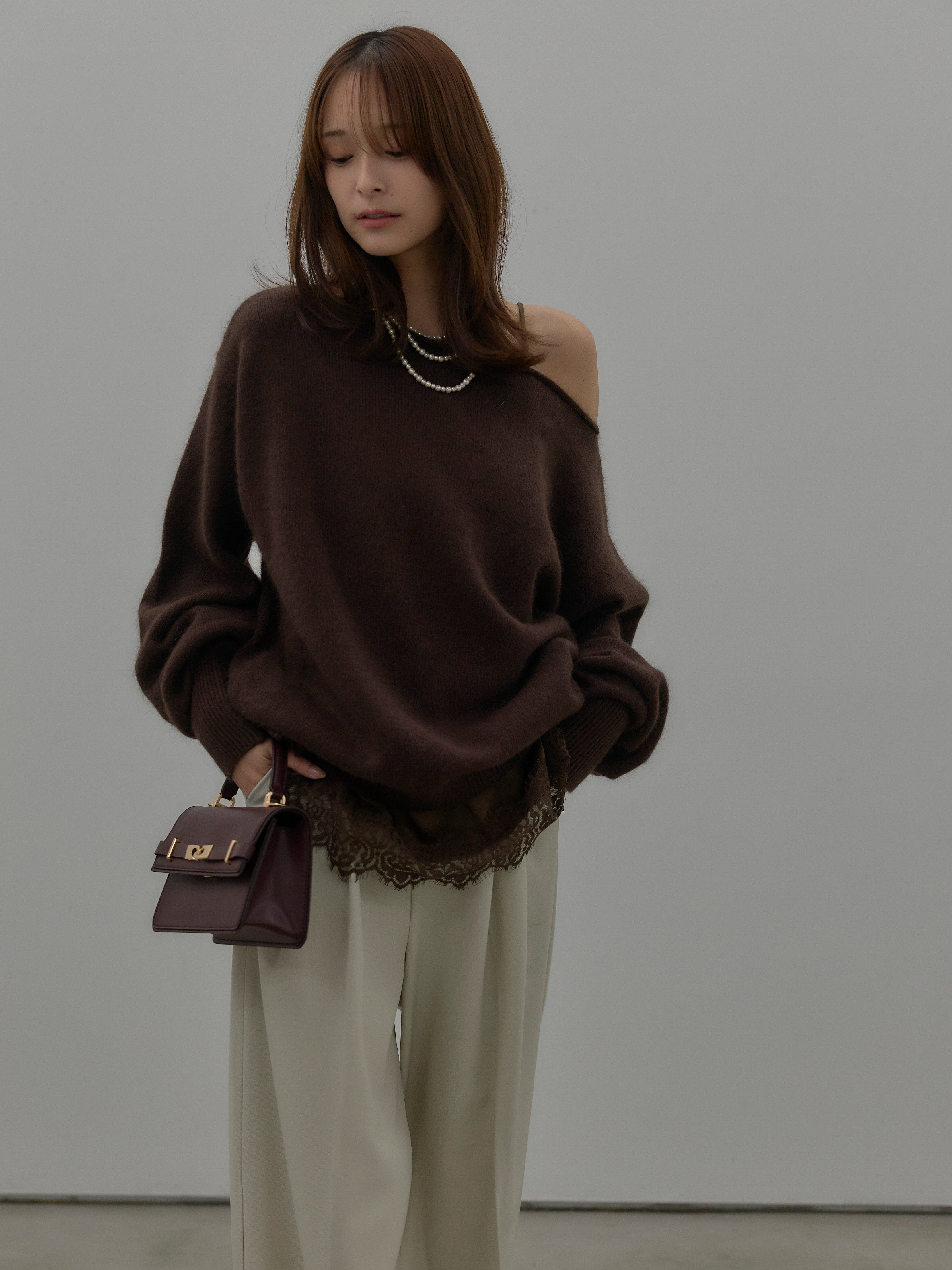 即納SET】【premium touch】2wayショルダーニットプルオーバー+レース