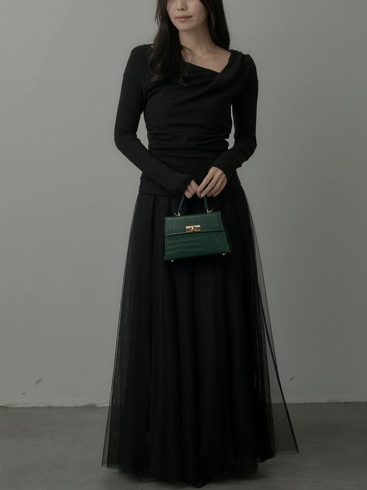 【SET】ドレープデザイントップス+ボリュームチュールスカート(2set)