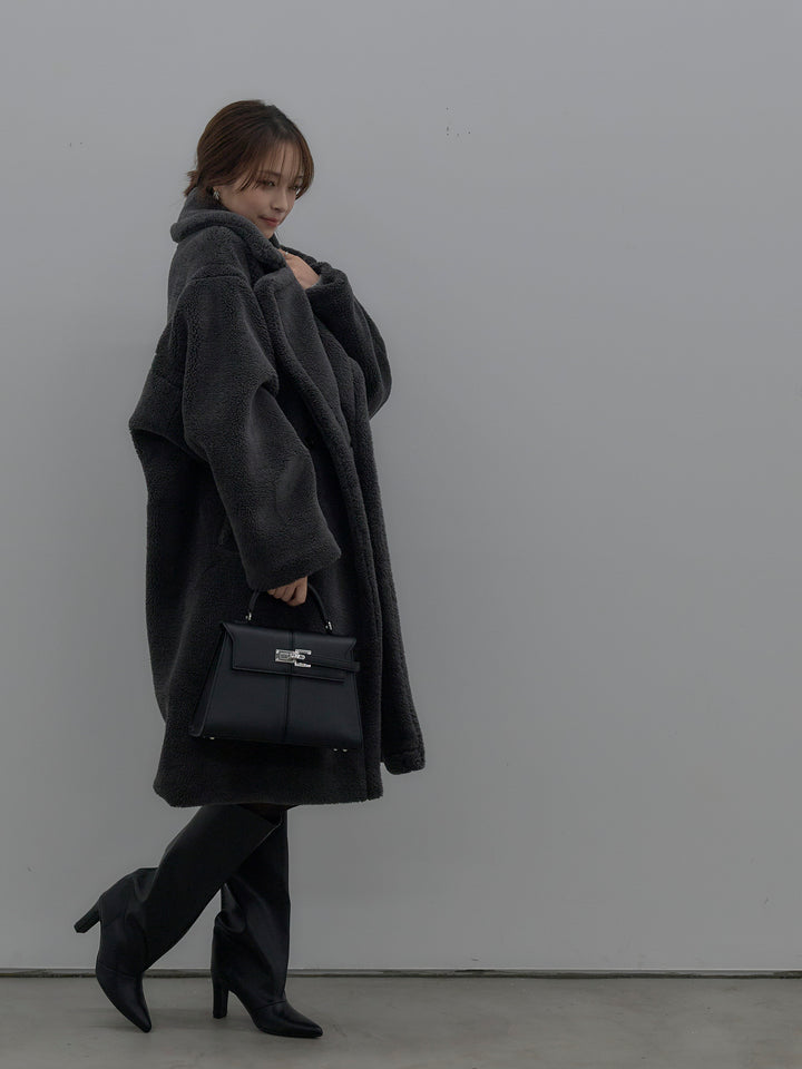 【SET】テディボアロングコート+ベロアバルーンミニスカート(インパン付き)(2set)