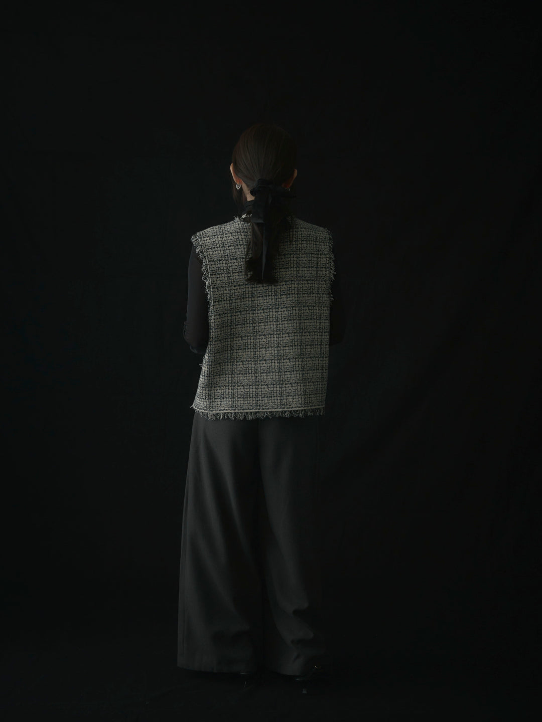 【ロープベルト付属】ウールタッチワイドパンツ