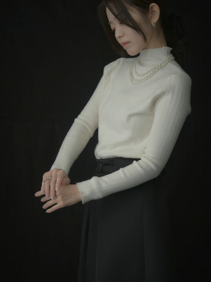 【SET】リブニットタートルネック+ウエストポーチ付きミディスカート(2set)