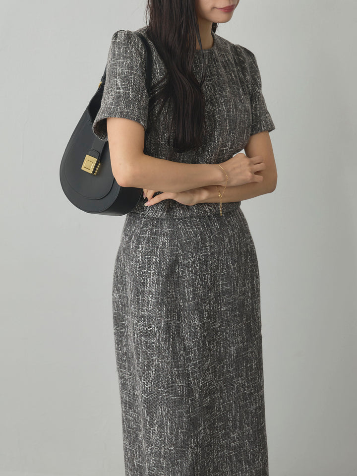 【Essential】ツイードハーフスリーブトップス