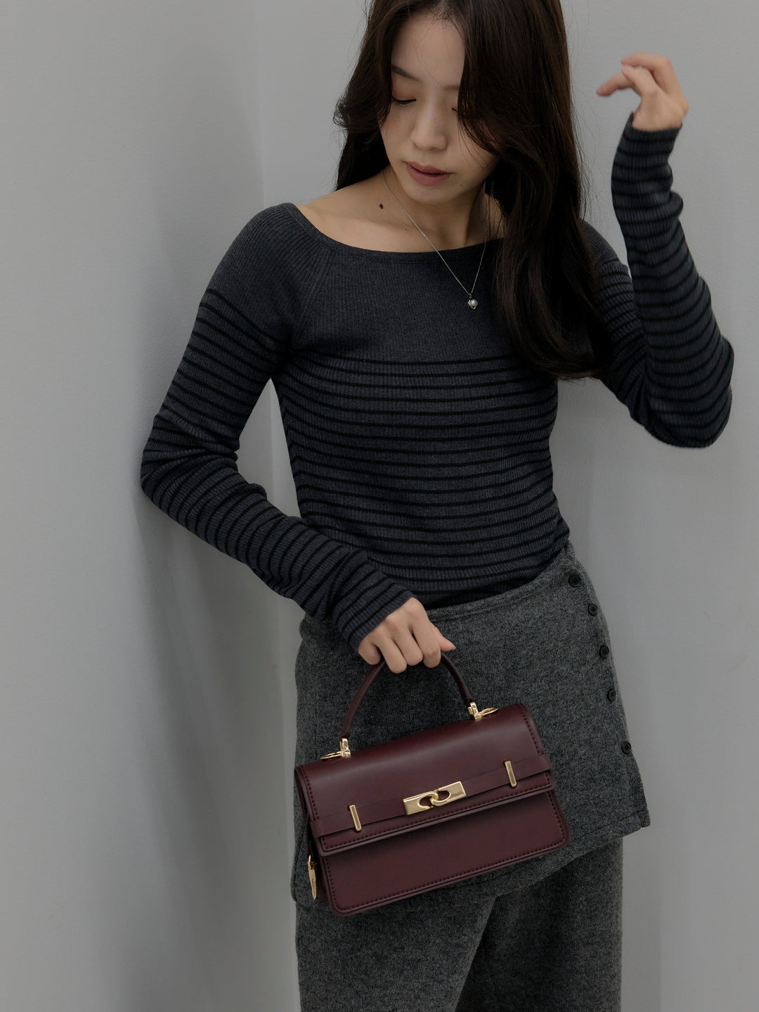 ハーフボーダーニットトップス