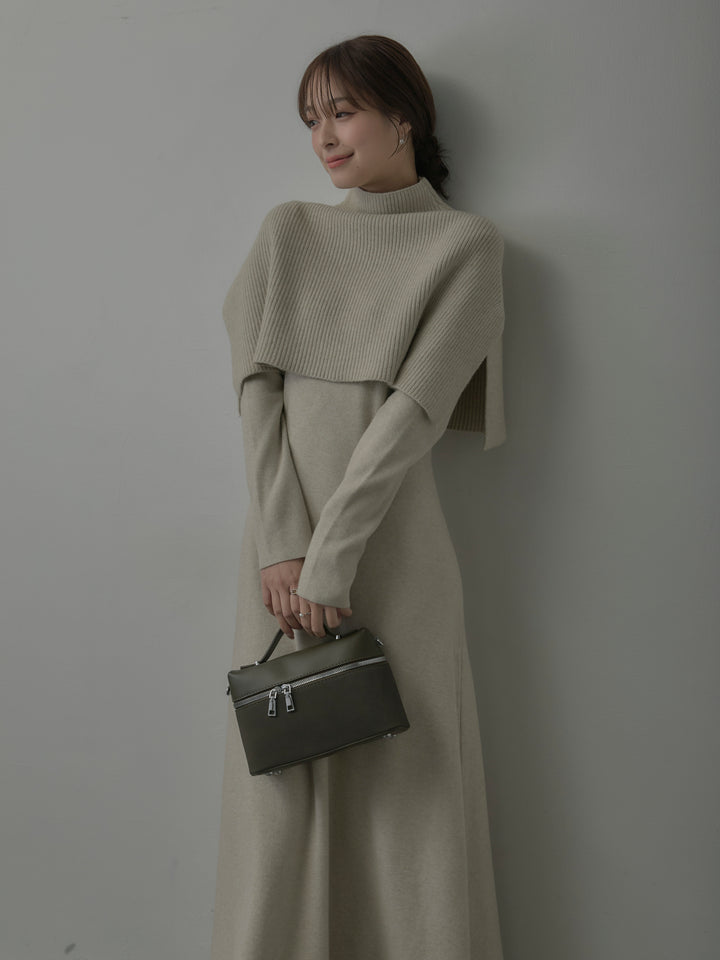 ケープ付きリブニットロングワンピース