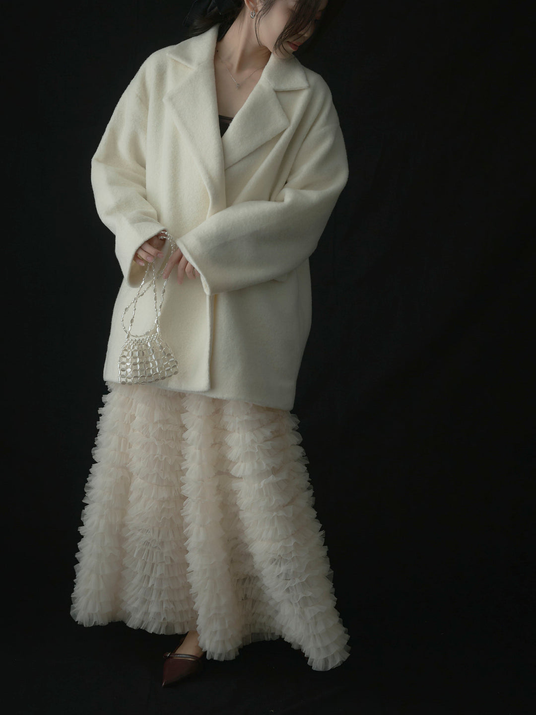 【SET】【Essential】オーバーサイズジャケットコート+ドラマチックフリルチュールスカート(2set)