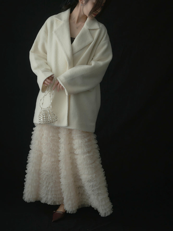 【SET】【Essential】オーバーサイズジャケットコート+ドラマチックフリルチュールスカート(2set)
