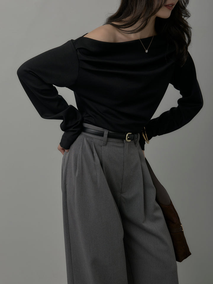 【SET】【Essential】2wayショルダードレープカットトップス+【Essential】３タックスラックス(2set)