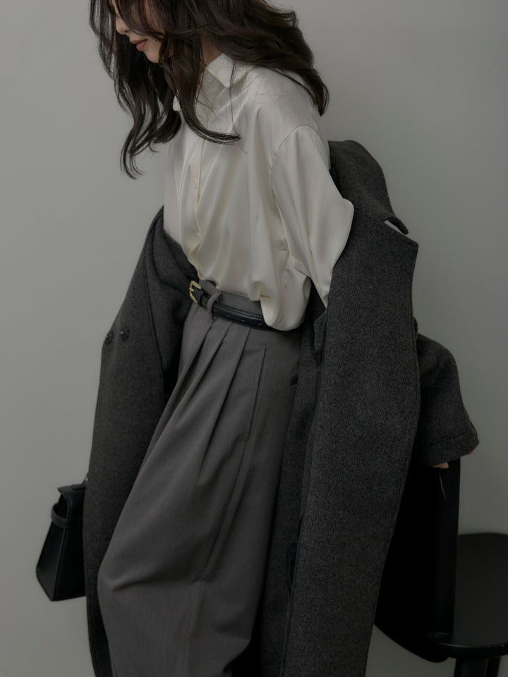 【SET】【Essential】ソフトウールリバートレンチコート+ケープ付きオーバーサテンシャツ+【Essential】３タックスラックス(3set)