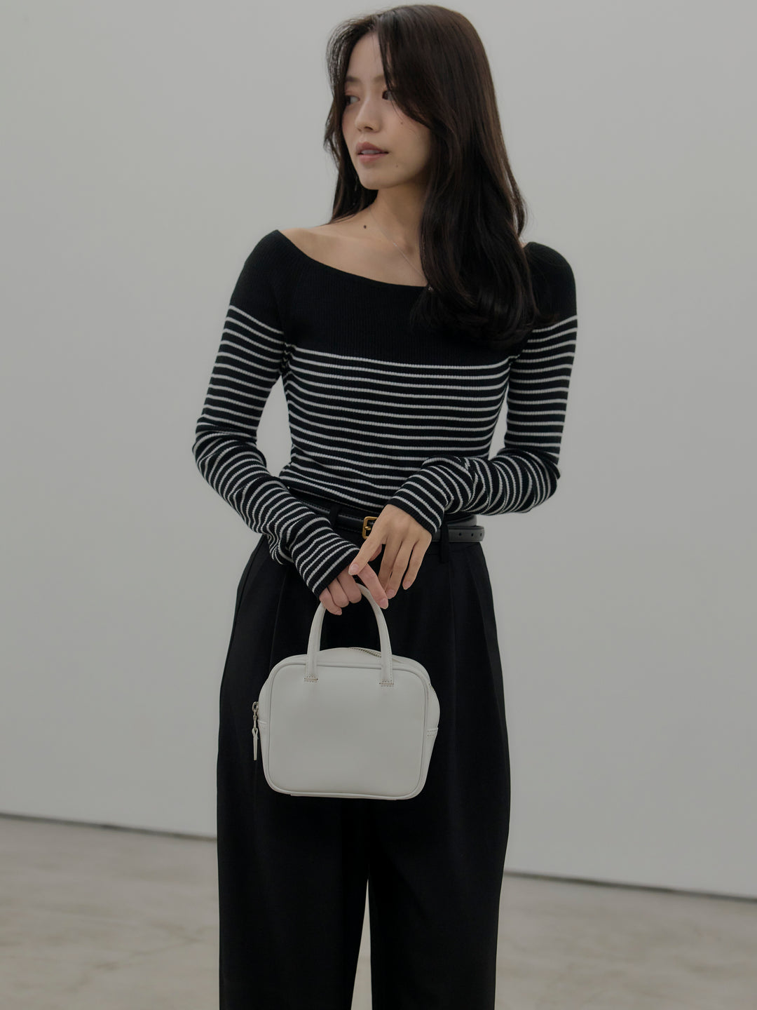 ハーフボーダーニットトップス