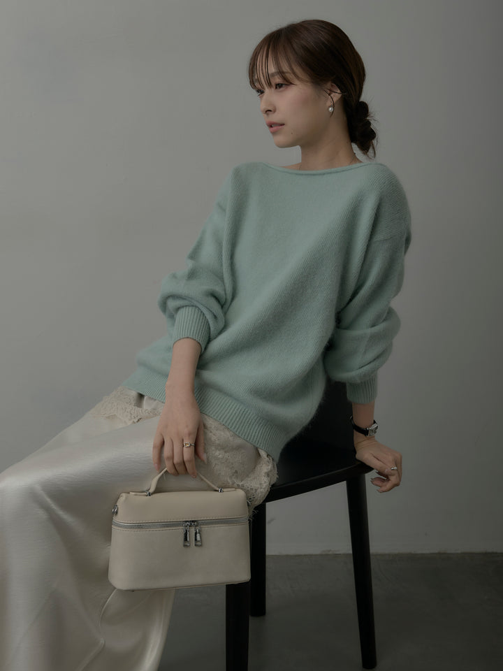 【SET】【premium touch】2wayショルダーニットプルオーバー+レースサテンキャミソール+ナローAラインサテンスカート(3set)