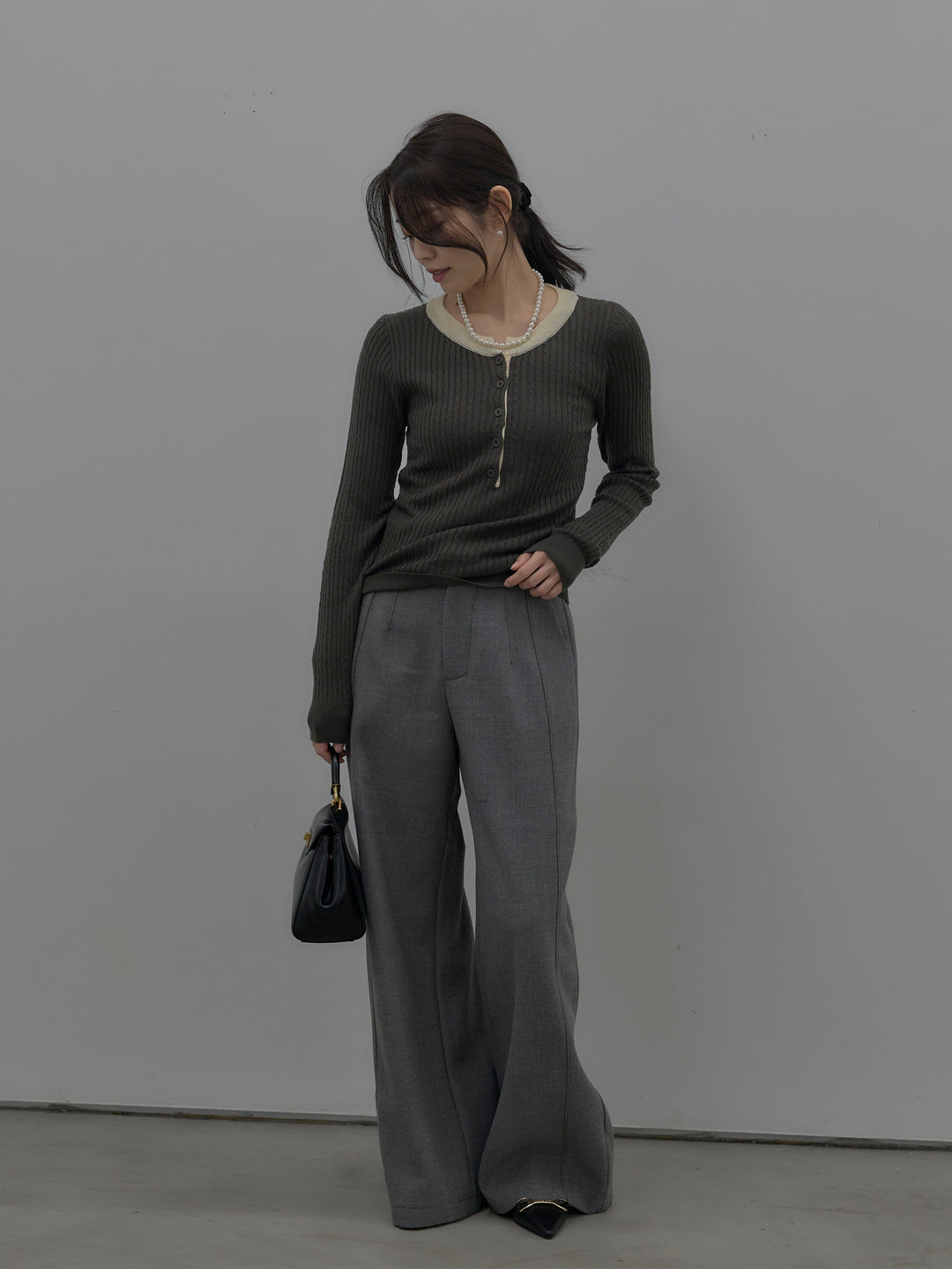 裏起毛デザインワイドパンツ